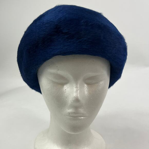 Vintage Melusine Sonderklasse Cobalt Blue Fuzzy Angora Blend Beret Hat Mod Style main image 5